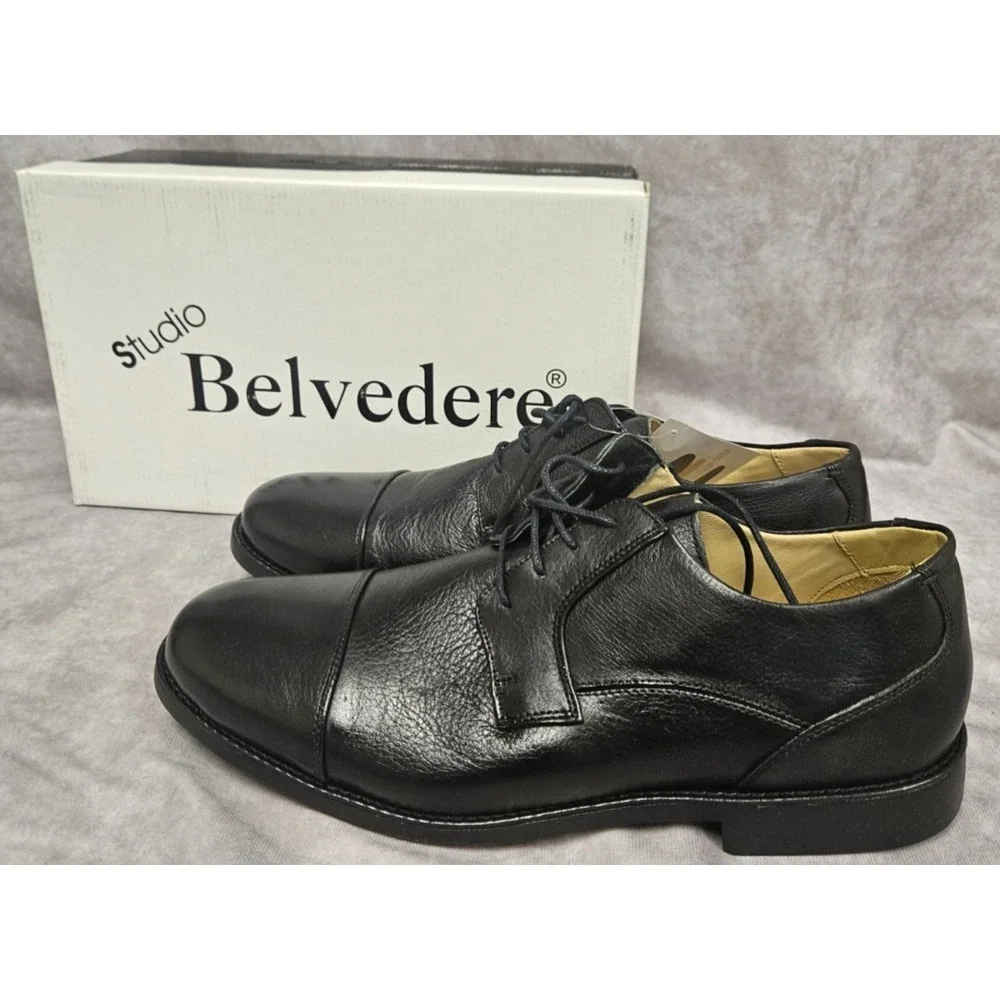 Belvedere Mens Duke Cap Toe Oxfords Leather Black Dress Shoes Size 13D New